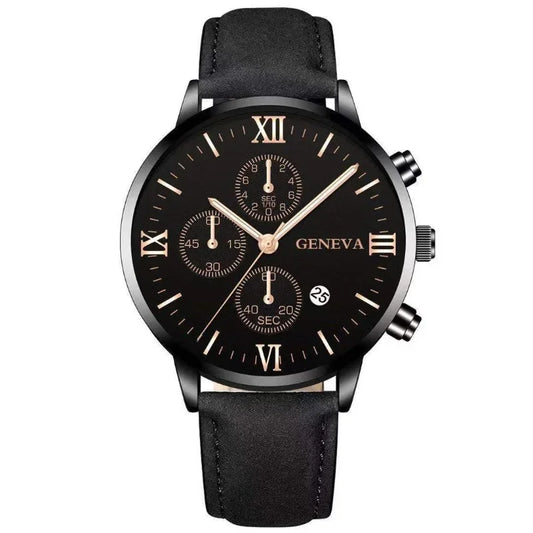 Black Quartz Watch for Men – Fashionable Roman Dial