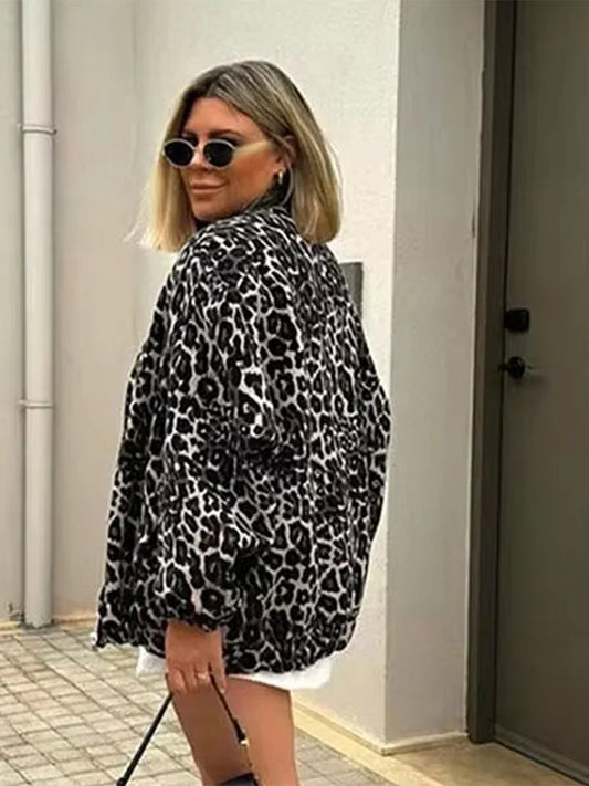 Women’s Leopard Zipper Bomber Jacket