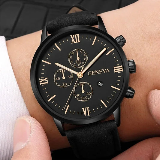 Black Quartz Watch for Men – Fashionable Roman Dial